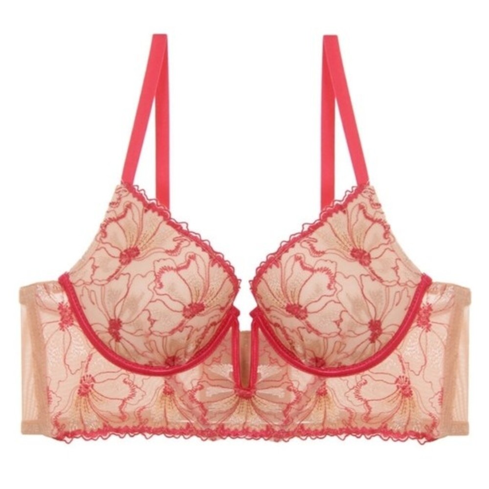 Youmita Coral Floral Embroidery Longline 34B Bra NWT